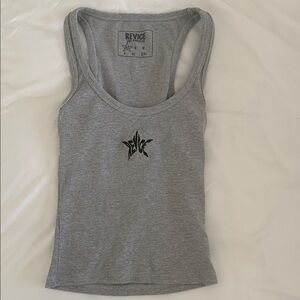 REVICE Gray Ribbed Racerback Tank with Black Star Logo